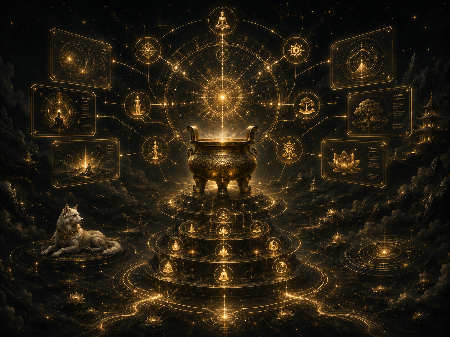金色星界神秘界面,象徵神緣總覽與智能分析的儀表板視覺